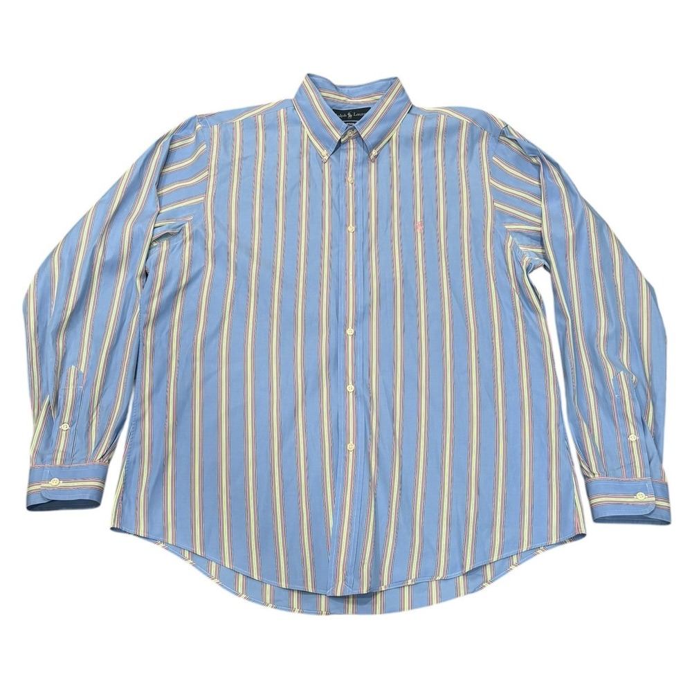 Polo Ralph Lauren Mens Button Down Shirt Custom XL Blue Pink Wht Stripe Preppy‎